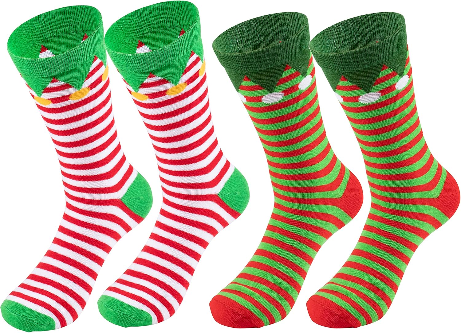 Christmas Elf Socks, Holiday Striped Crew Socks for Men and