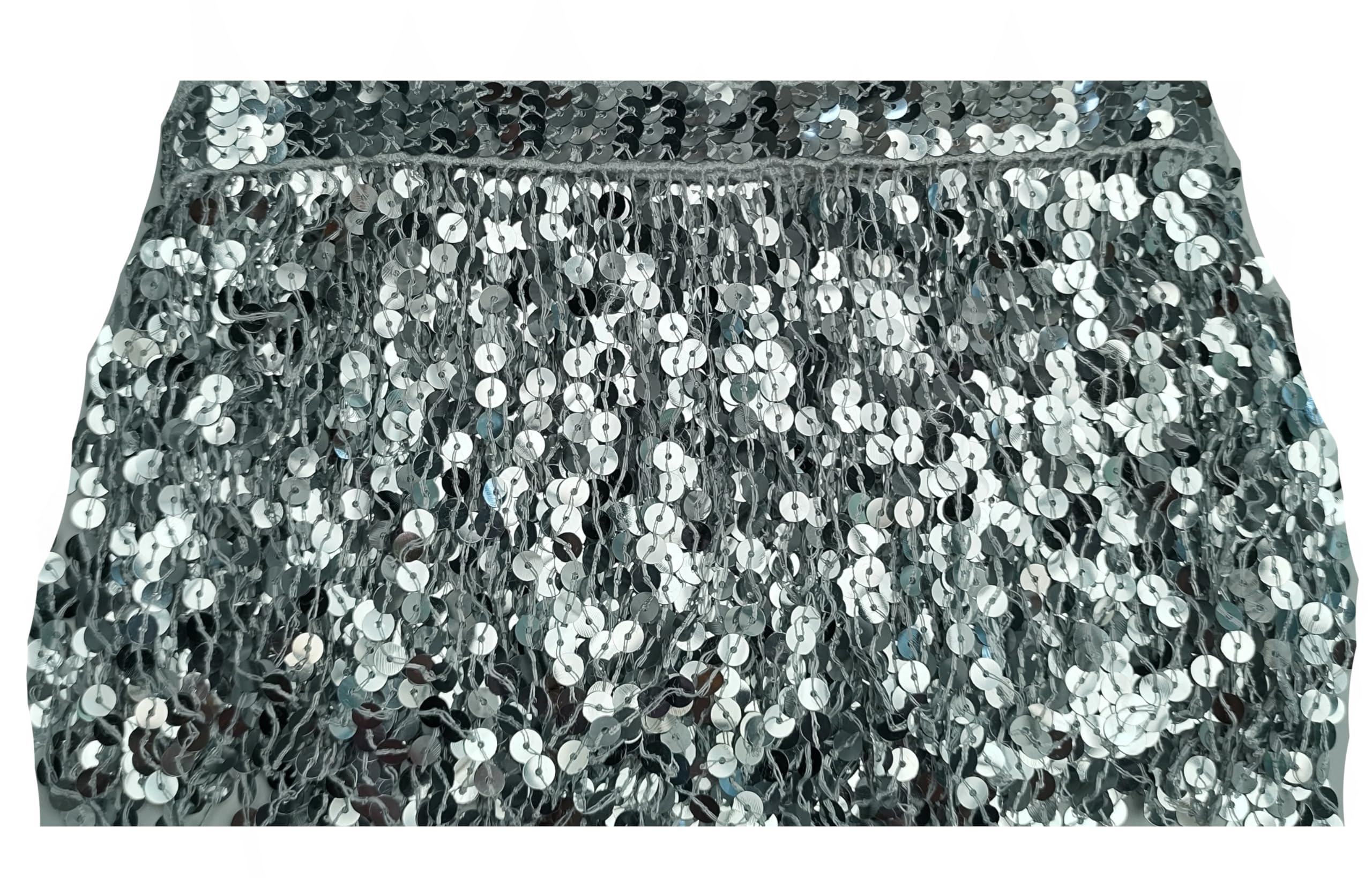 3 Meters Sequin Tassel Trim 15 cm 6" Luxury Fringe Fringing #1 (Grey)