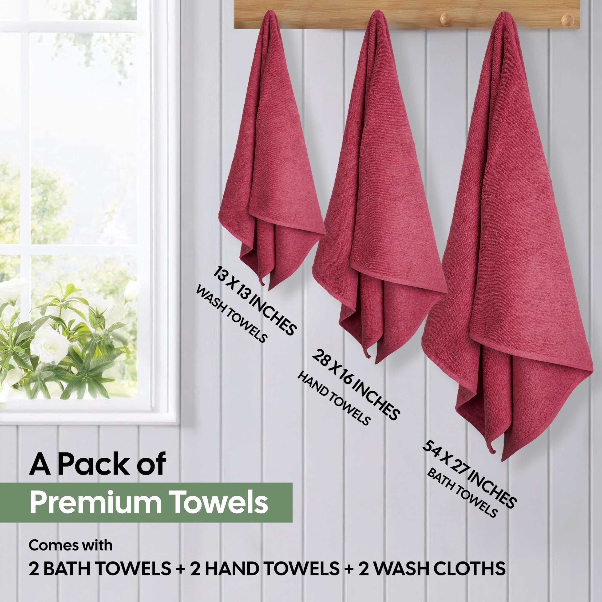 Condition photo showing New/Like New for econour luxury 6 pack pink turkish cotton bath towels, 550 gsm 100% cotton includes 2 bath, 2 hand &
