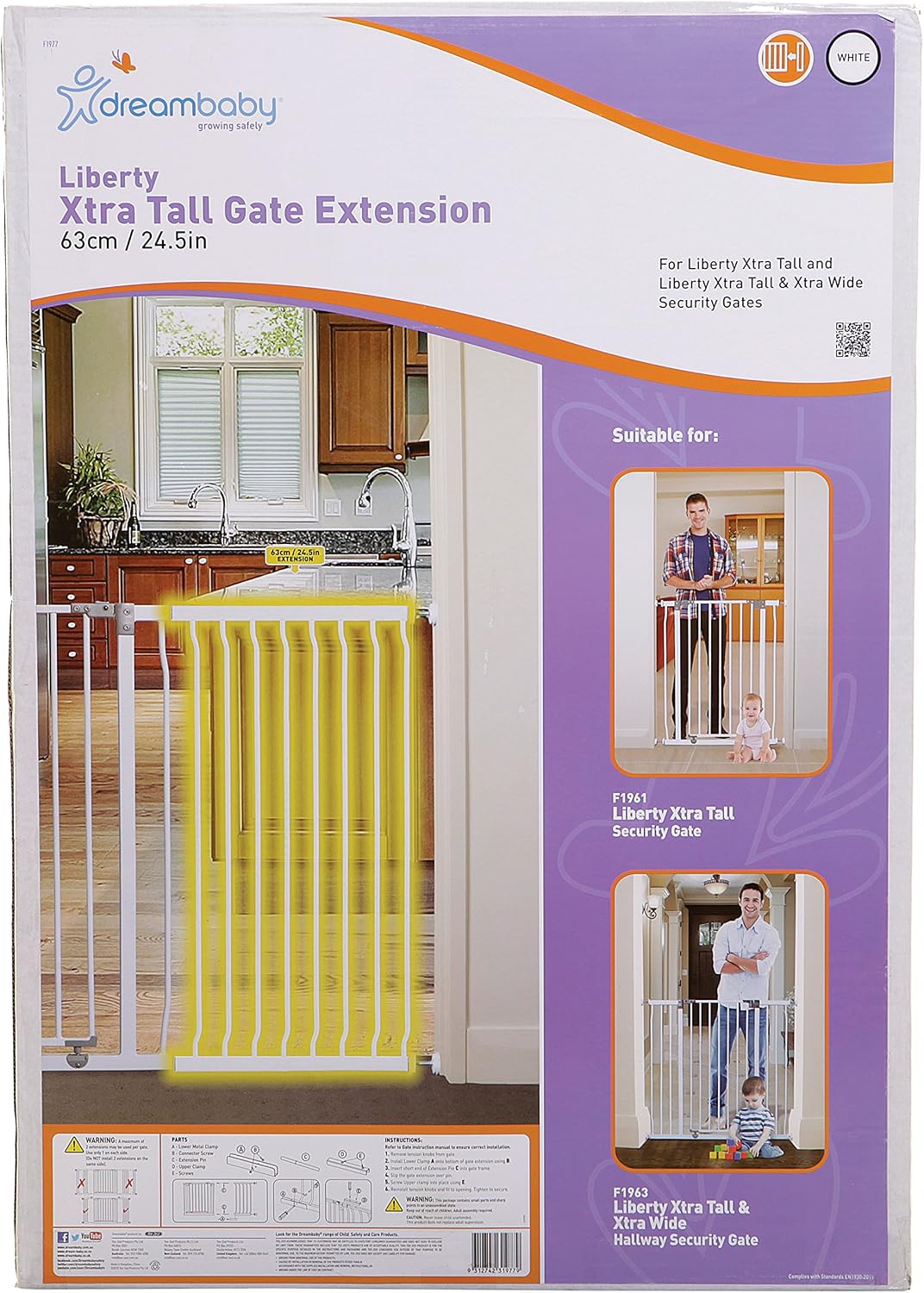 Dreambaby Liberty Tall Wide Gate Extension (63 cm, White), Black - Image 3