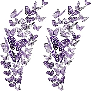 72 Pieces 3D Butterfly Wall Decals Sticker Wall Decal Decor Art Decorations Sticker Set 3 Sizes for Room Home Nursery Classroom Offices Kids Girl Boy Bedroom Bathroom Living Room Decor (Purple)