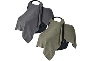 Huxie Denmark - Muslin Baby Car Seat Cover for Boys and Girls – 100% Organic Cotton Car Seat Canopy with Perfect Fit for Baby Carrier - 43 x 31-2-Pack (Sage Green/Soft Grey)
