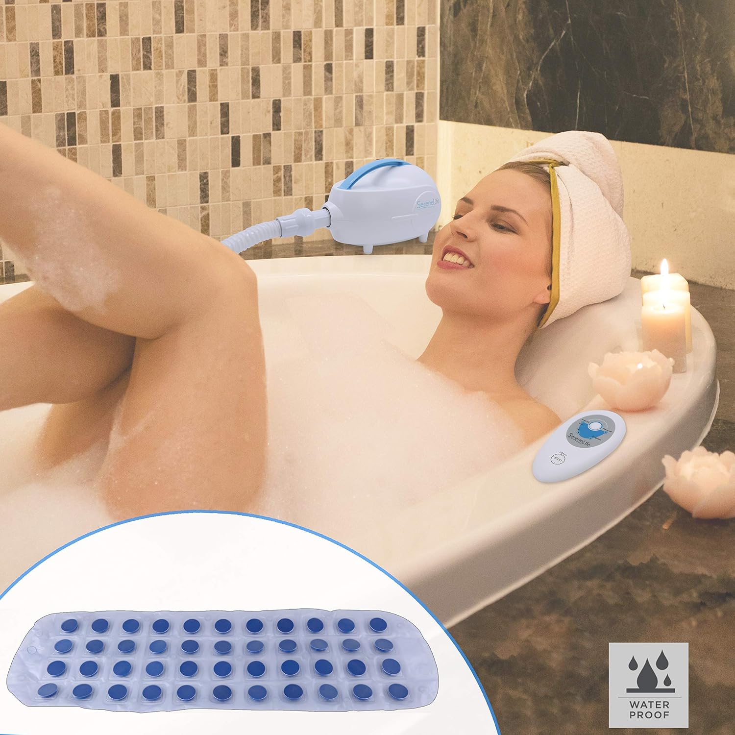 Electric Bathtub Bubble Massage Mat - Waterproof Tub Massaging Spa, Full Body Bubbling Bath Thermal Massager Machine w/ Heat, Motorized Air Pump, Aroma Clip for Essential Oil - SereneLife PHSPAMT24HT: Electronics