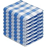 Blue Needles Set of 8 Waffle Weave Check Plaid Dish Cloths, 12x12 Inches 100% Cotton Dish Towels for Kitchen, Ultra Soft & Absorbent Kitchen Towels for Quick Drying Spring Summer - Sky Blue & White