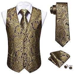 Barry.Wang Brown Vest Men Paisley Silk Jacquard
