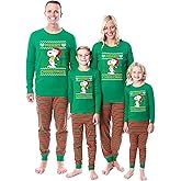 INTIMO Peanuts Christmas Ugly Sweater Tight Fit Cotton Matching Family Pajama Set