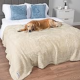 PetAmi Fluffy Waterproof Dog Blanket for Bed Large Dogs, Soft Warm Pet Sherpa Throw Pee Proof Couch Cover, Reversible Cat Blanket Sofa Crate Kennel Protector, Washable Mat Queen (Beige Cream, 90x90)