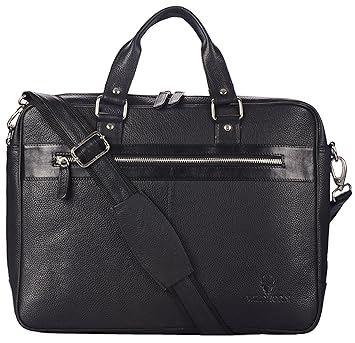 WildHorn 100 % Leather (16 inch) Laptop Messenger Bag for Mens DIMENSION : L-16 inch W-3.5 inch H-12 inch (Black)