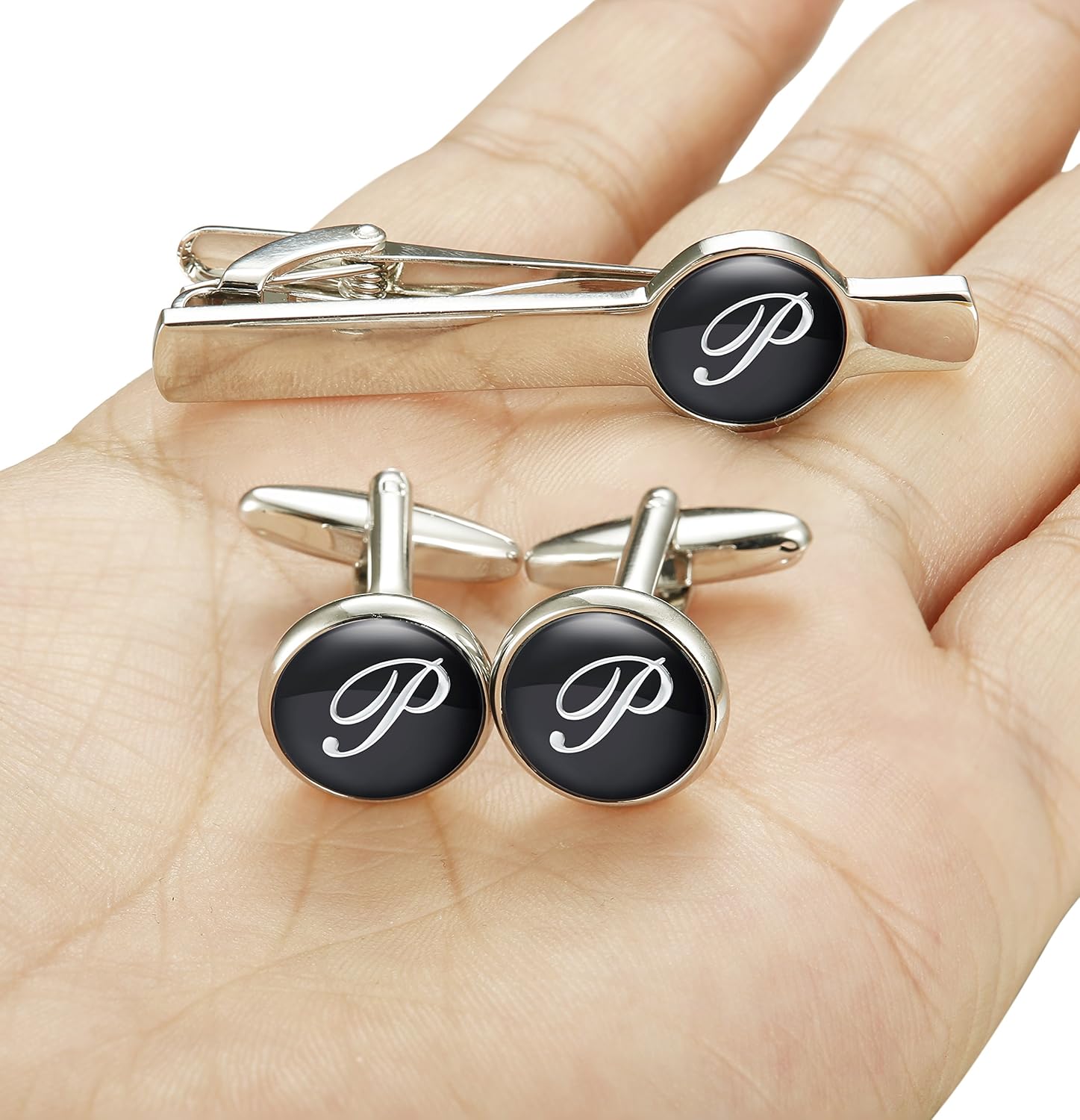Jstyle Tie Clip and Cufflink Set for Mens Tie Bar Clips Cufflinks Shirt