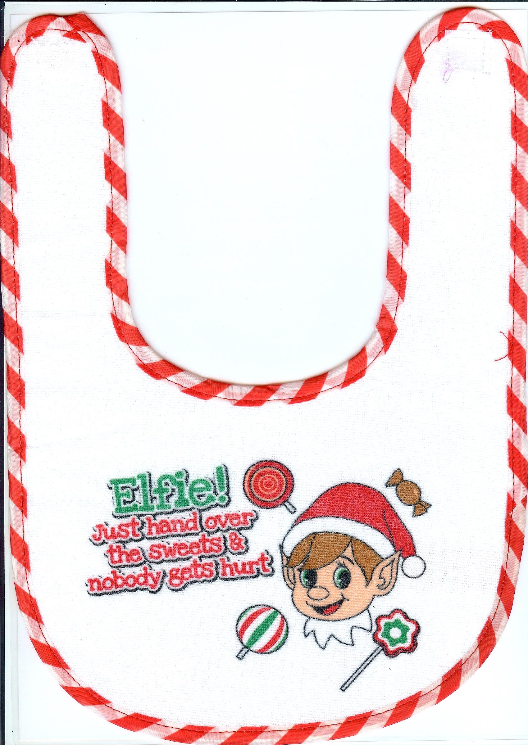 Elves Behaving Badly Christmas Elf Slogan Baby Bib - Elfie Just Hand Over The Sweets And No One Gets Hurt - Christmas Baby Bibs