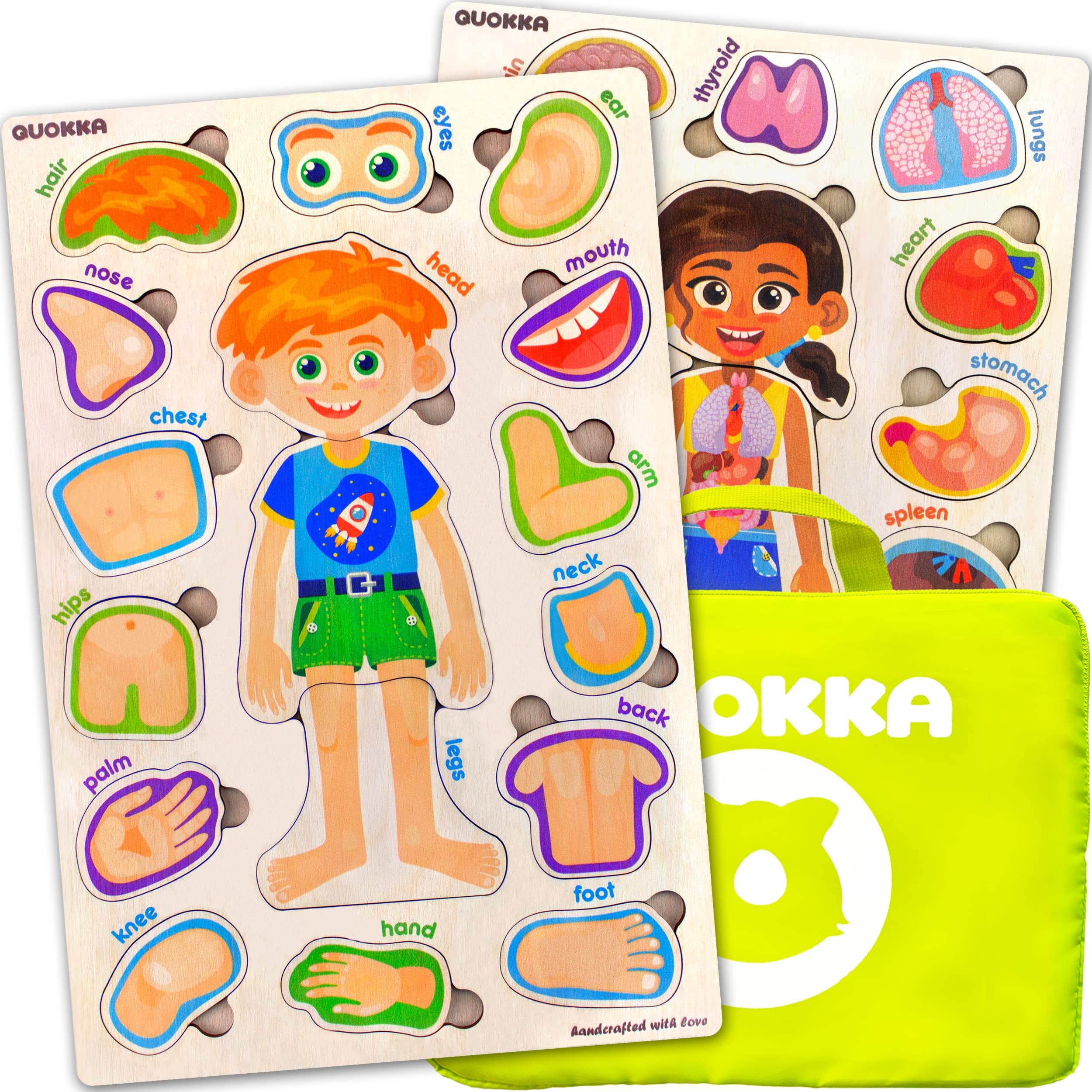 Toddler Toys for 1 2 3 Year Old Boys and Girls - 2 Montessori Toys from 3 Years with Human Body Game by QUOKKA - Fun Wooden Puzzles for Learning Kids and Educational Toddler Games