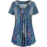 Ninedaily Women's Tunic Summer Short Sleeve Top Loose V Neck Dressy Shirt Blouse