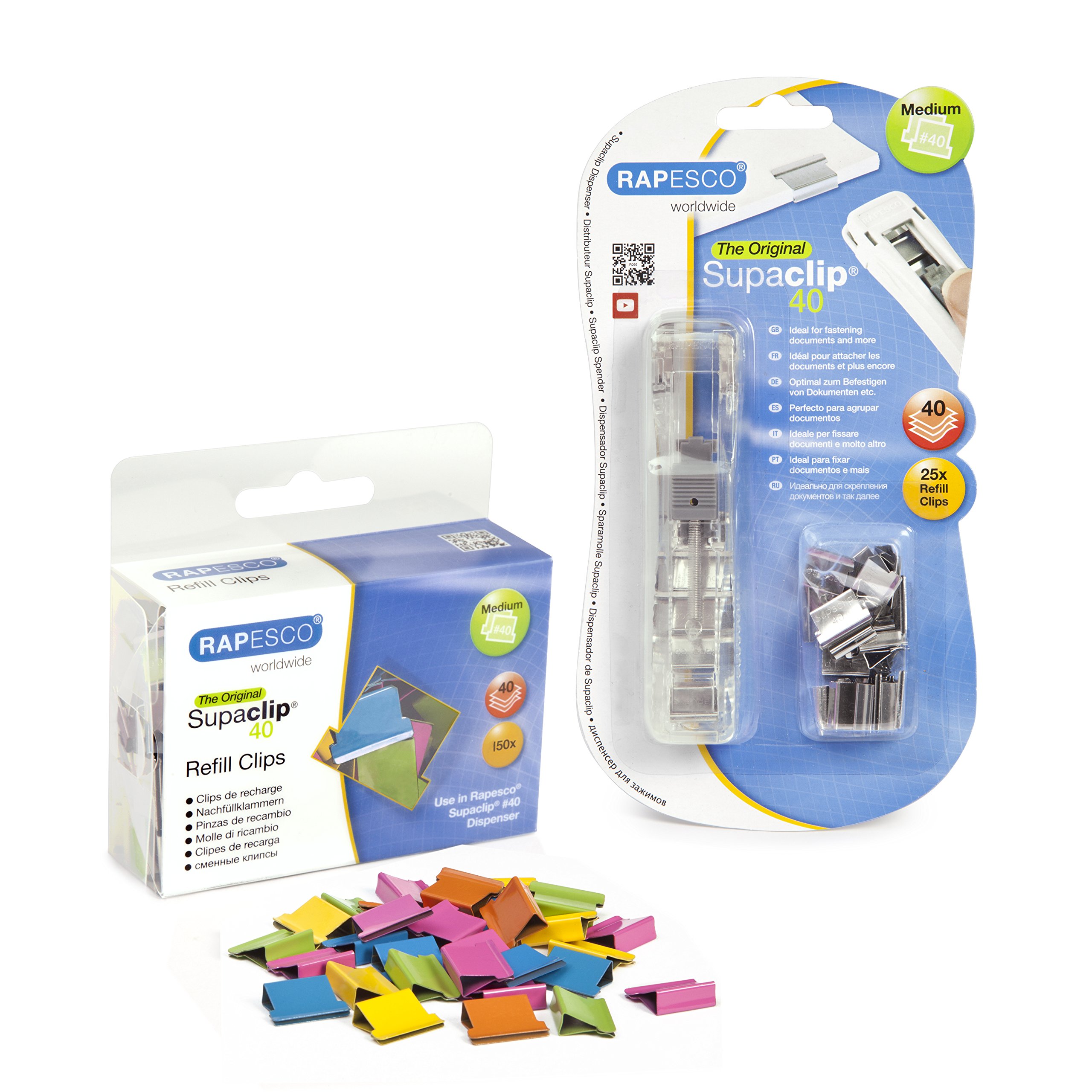 Rapesco 1299A Supaclip 40 Kit, Dispenser with 25 Stainless Steel Clips and 150 Refill Clips in Assorted Colours