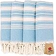 Bazaar Anatolia Hand Towels - Set of 4 | 39" x 19" - Decorative Turkish Hand Towel for Bathroom, 100% Cotton, Kitchen, Face, Hair, Tea, Dishcloth, Sky Blue Towels - Stripe Turquoise