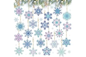 Dremisland 24PCS Christmas Diamond Painting Keychain 5D DIY Diamond Painting Kit Double Sided Snowflake Hanging Diamond Ornam