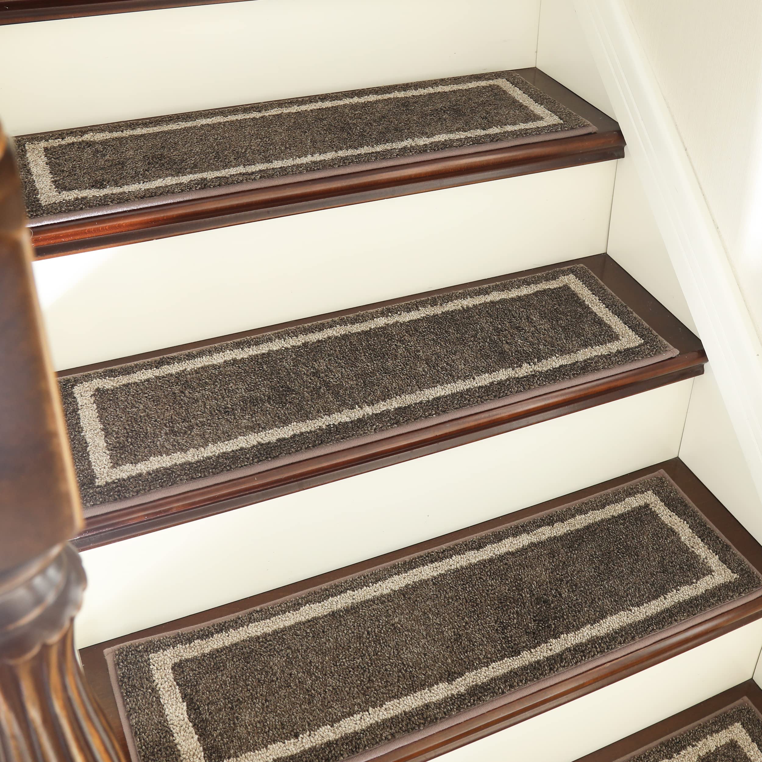Photo 1 of COSY HOMEER Soft Stair Treads Non-Slip Carpet Mat 28inX9in Indoor Stair Runners for Wooden Steps,Stair Rugs for Kids and Dogs, 100% Polyester TPE Backing 7pcs,Brown,Square