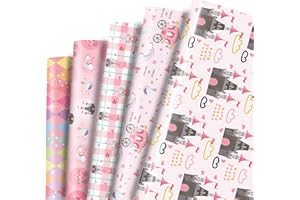 Dtiafu Princess Wrapping Paper for Girls Women Kids - 10 Folded Sheets Pink Castle Carriage Diamond Rainbow Plaids Designs Gift Wrap for Birthday Baby Shower Princess Party - 20 x 28inch Per Sheet…