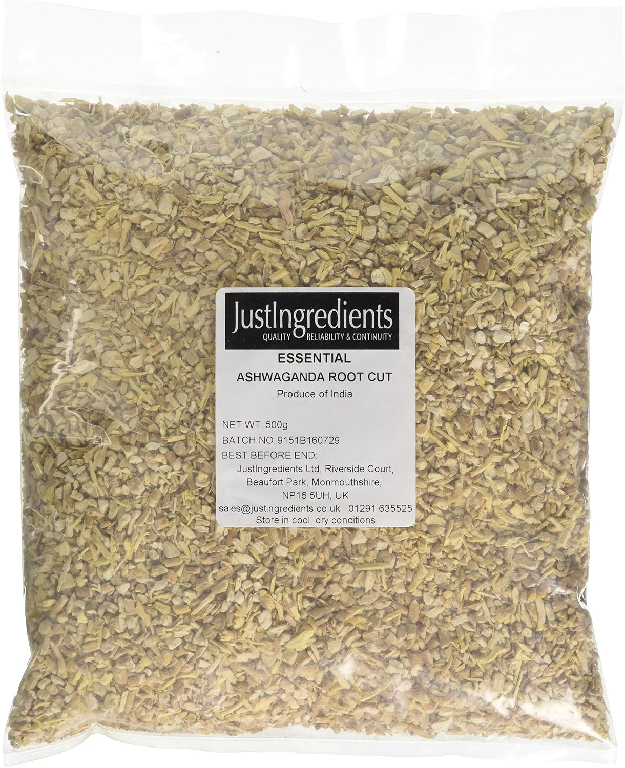 JustIngredients Essentials Ashwagandha Root Cut 500 g, 500 g (Pack of 1)