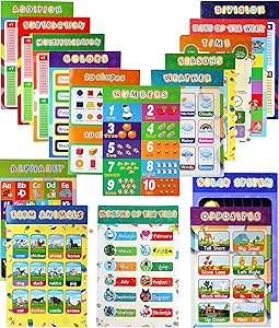 Educational Preschool Poster-16 Pieces Colorful and Easy to Read Educational Posters with Glue Point Dot Learning Decor for Toddlers or Homeschool Younger Children (16PCs)