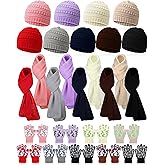 JaGely Kids Hat Gloves Scarf Winter Set, Warm Knitted Beanie Caps Scarves Gloves Bulk for Boys Girls Donation Cold Weather