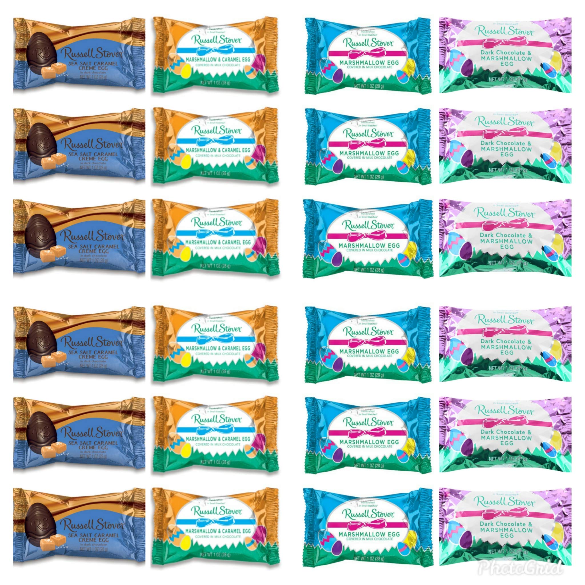 Russell Stover Chocolate Eggs 24 Pack - 4 Flavors - 6 Eggs Per Flavor - Milk Chocolate Marshmallow, 