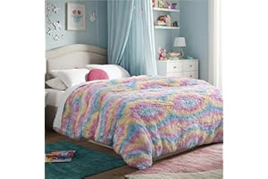 Bare Home Shaggy Fleece Duvet Cover Queen Size - Boho Plush Duvet Cover - Super Soft & Luxury - Hidden Zipper Closure - All Season Bedding (Queen, Multi Tie-Dye)
