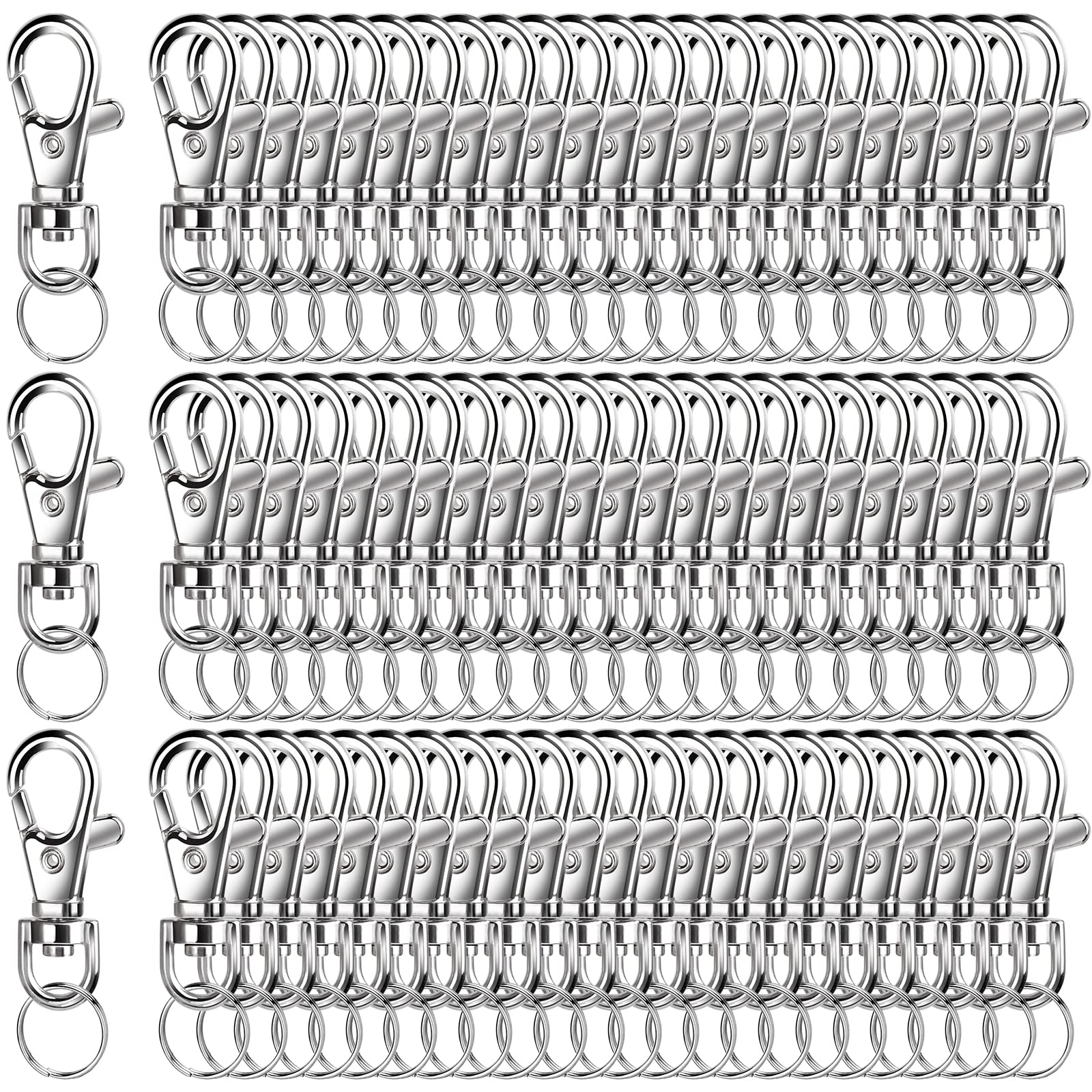 LEOBRO Pack of 240 key rings, key rings, carabiner and key rings, carabiner hooks for key chain, silver