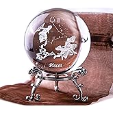 3D Inner Carving Constellation Ball Crystal Paperweight Full Sphere Glass Fengshui with Sliver-Plated Flowering Stand(Pisces)