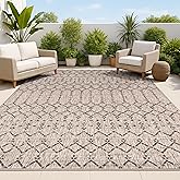 JONATHAN Y Moroccan Geometric Indoor Outdoor Area Rug 8X10 Natural/Black, Ourika Textured Weave for Backyard, Patio, Porch, E