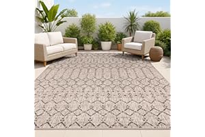 JONATHAN Y Moroccan Geometric Indoor Outdoor Area Rug 8X10 Natural/Black, Ourika Textured Weave for Backyard, Patio, Porch, Easy-Cleaning, High Traffic, Pet-Friendly, Non-Shedding (SMB108D-8)