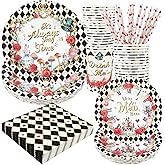 Alice Tea Party Decorations - Baby Shower Paper Plates, Napkins, Cups & Straws for 24 Guests, 120 Pcs Disposable Party Dessert Dinnerware