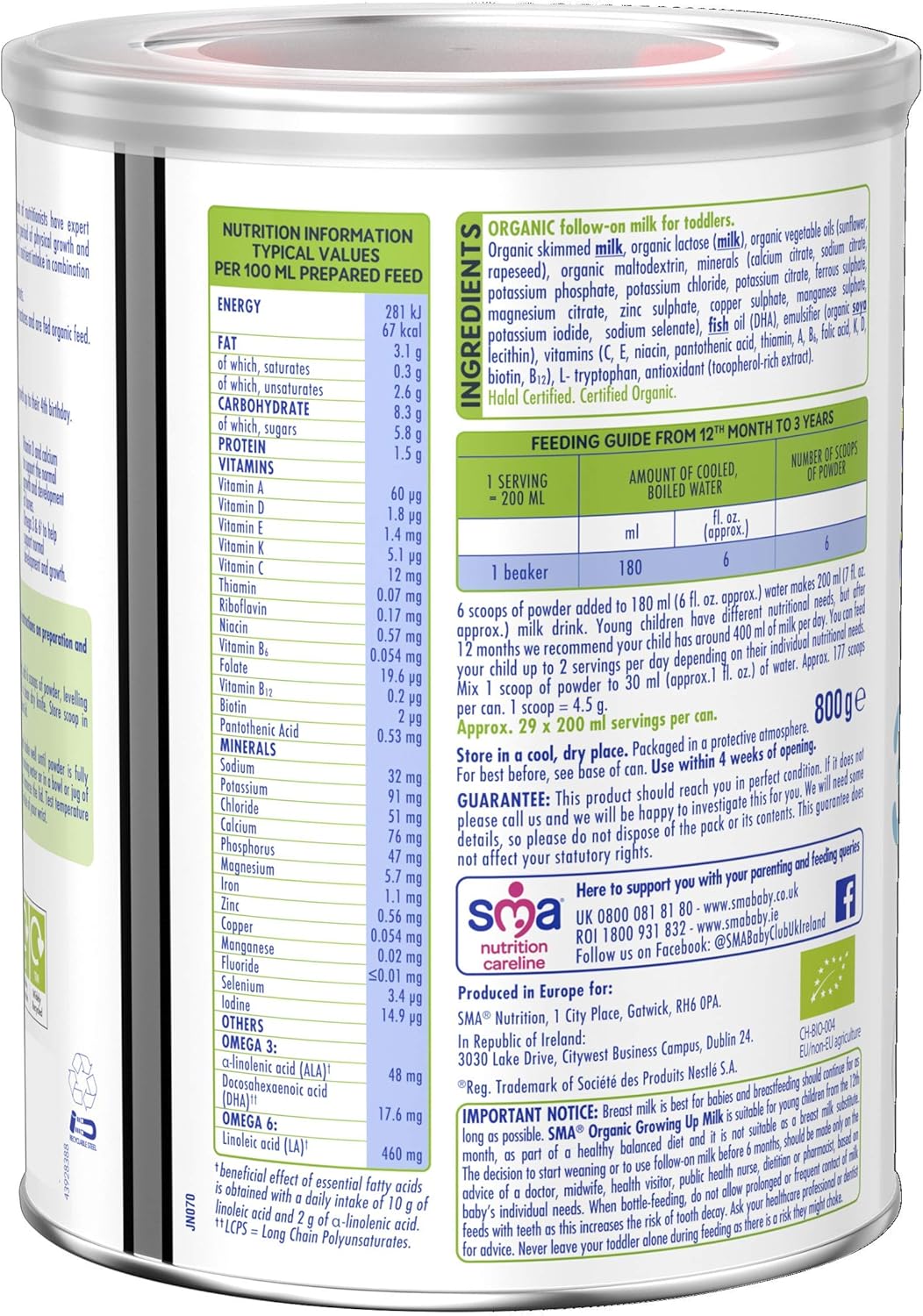 sma organic growing up milk