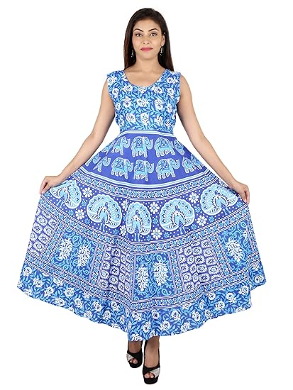 Women's Cotton Dress (ADMidi044_Light-Blue_Free-Size)