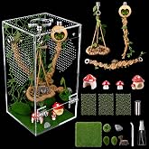 Jumping Spider Enclosure Kit, Pre-Assembled Acrylic Spider Enclosure with Magnetic Door, Clear Spider Terrarium Habitat with Micro Ventilation, Arboreal Tarantula Enclosure