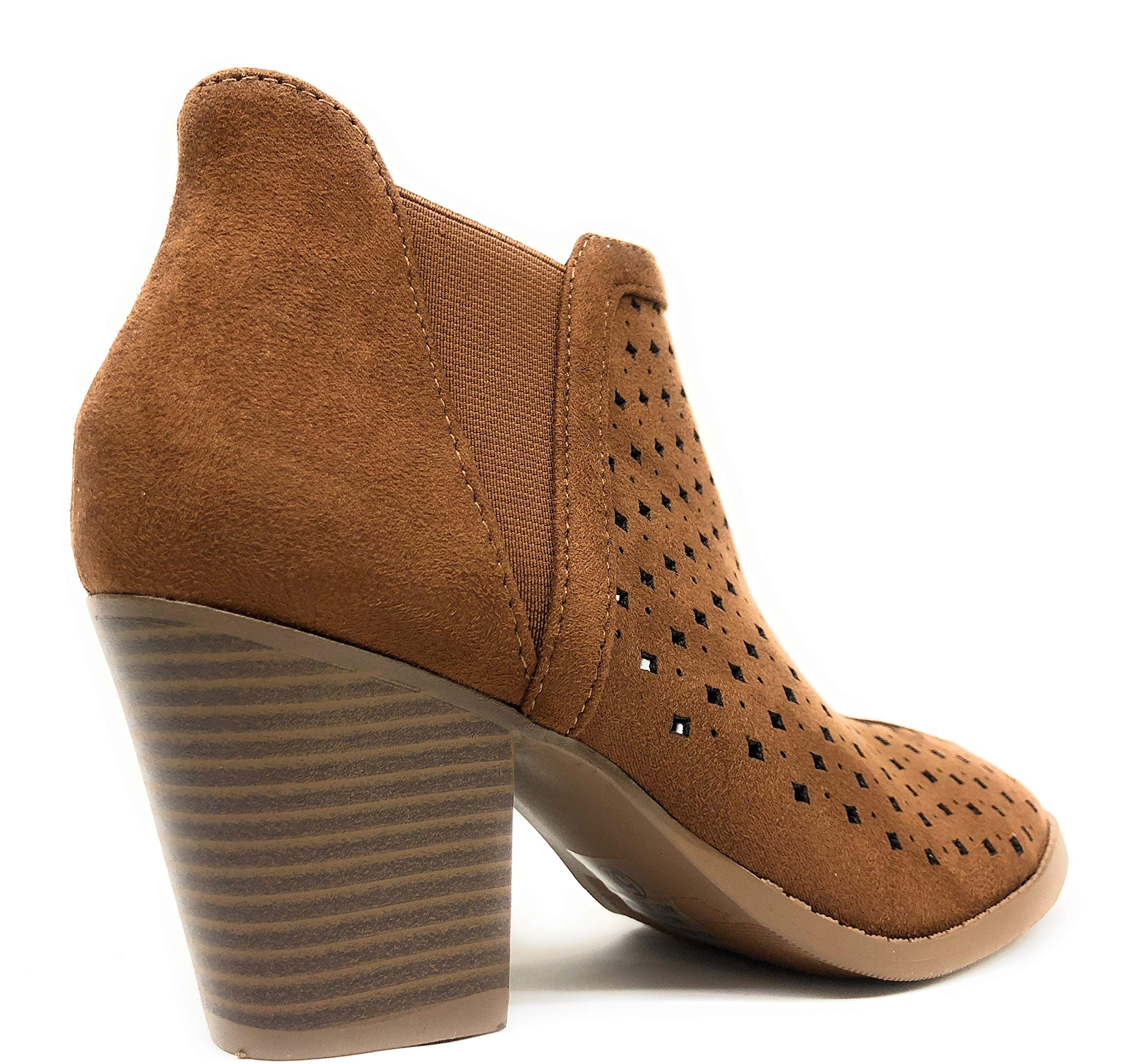 Womens Kristen Laser Cut Western Chunky Heel Block Ankle Bootie (6.5 B(M) US, Cognac IMSU) - Image 4