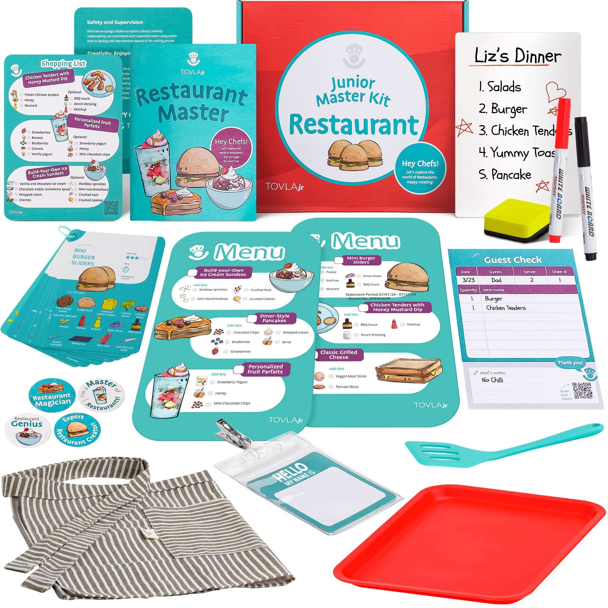 Tovla Jr. Real Restaurant Cooking Set for Kids | Montessori-Inspired STEM Kit for Ages 4+ | Hands-On Cooking Tools, Visual Recipe Cards, Educational Gift for Aspiring Chefs