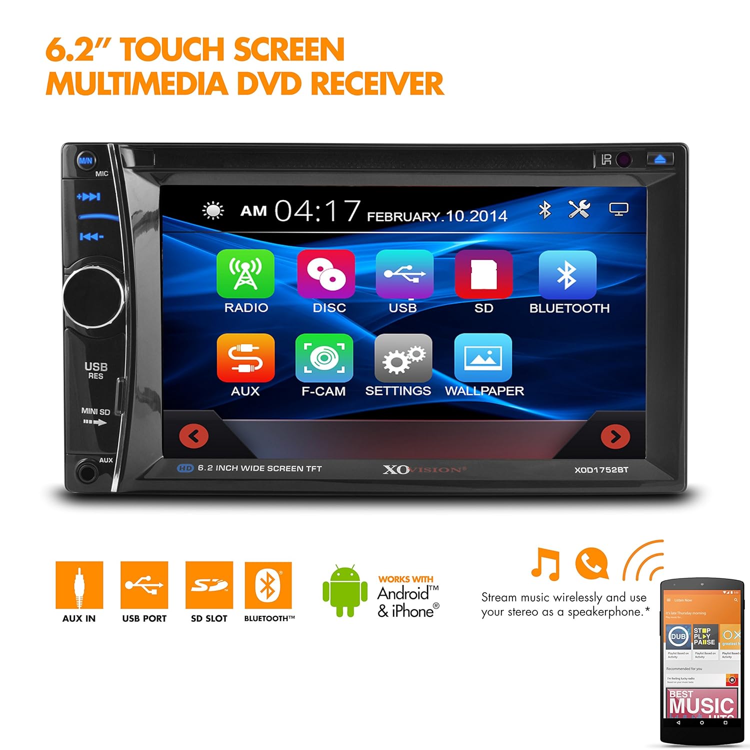 Amazon.com: XO Vision 6.2-inch Touchscreen DVD Multimedia Car Stereo  Receiver with Bluetooth: Car Electronics