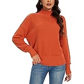 BERESIA Women's 100% Cotton Turtleneck Oversized Sweaters Loose Long Sleeve Pullover Batwing Knit Jumper