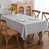 Gernaice Plaid Cotton Linen Rectangle Tablecloth 36" x 55" Grey | Farmhouse Checkered Embroidered Table Cloth Dust Proof Wrinkle Free Washable Fabric Table Cover for Coffee Table Dining Room