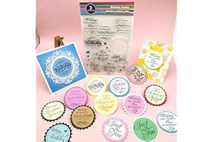 Alinacutle 1pc Greeting Sentiments Clear Stamps & 1pc Circle Tag Metal Cutting Dies Cut for Handmade Card Making Scrapbooking and Album Paper Craft Journal Gift Decor for Friends Family Holiday