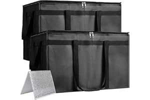 Bodaon Large 2-Pack Insulated Food Delivery Bag With Hard Bottom, XXXL Grocery Shopping/Catering/Pizza Cooler Bags, Cold/Hot Styrofoam Carrier for Doordash/Travel/Car, Door Dash Accessories