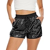 PESION Sequins Rave Shorts for Women High Waist Casual Loose A Line Hot Pants Sparkly Clubwear Night-Out