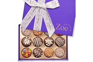 CRAVINGS BY ZOE Happy Birthday Chocolate Covered Cookie Gift Box | 12 Count | Gourmet Milk Chocolate Gift Basket & Dark Chocolate Sandwich Cookies | Birthday Gifts for Women & Birthday Gifts for Men