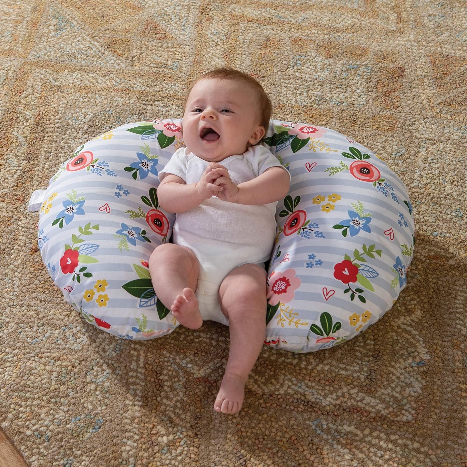 Boppy Original Nursing Pillow and Positioner Blue Pink Posy