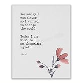 AMERICAN LUXURY GIFTS Today I Am Wise Rumi Quote Wall Art Print - 8x10 Inspirational Floral Print For Living Room, Bedroom, Office - Ideal Home Wall Accent, Unframed