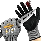 TitanFlex A5 Cut Resistant Gloves, Extreme Protection, Sandy Nitrile Grip | Touchscreen Work Gloves for Fishing, Gardening, Woodworking, Glass Cutting, Auto Repair and Material Handling, Black