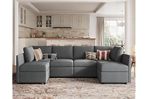 LINSY HOME Modular Sofa, Sectional Couch U Shaped Sofa with Storage, Memory Foam, 6 Seat Sectionals Chaise for Living Room, Dark Grey