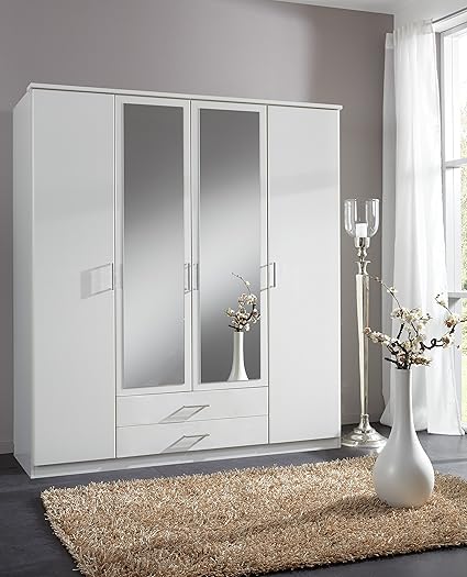 Omega German Berlin White 4 Door Mirror Door Wardrobe Amazon Co