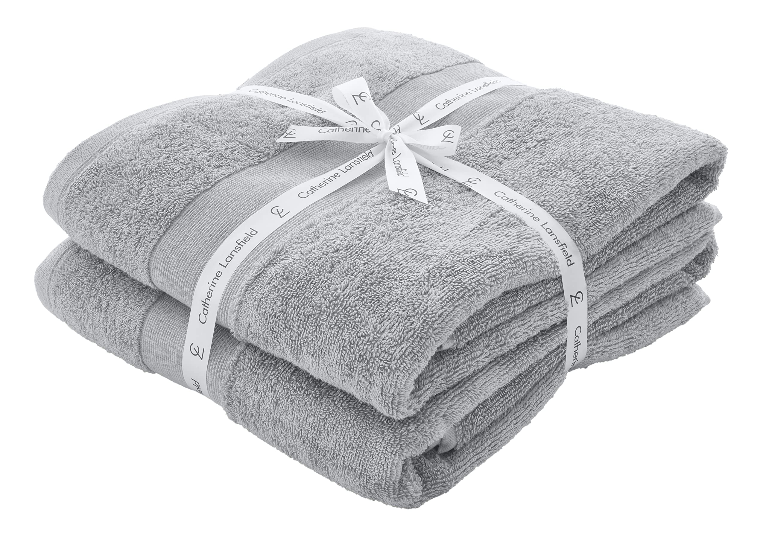 Catherine Lansfield Bathroom Anti Bacterial 500 gsm Soft & Absorbent Cotton Bath Sheet Pair Silver Grey
