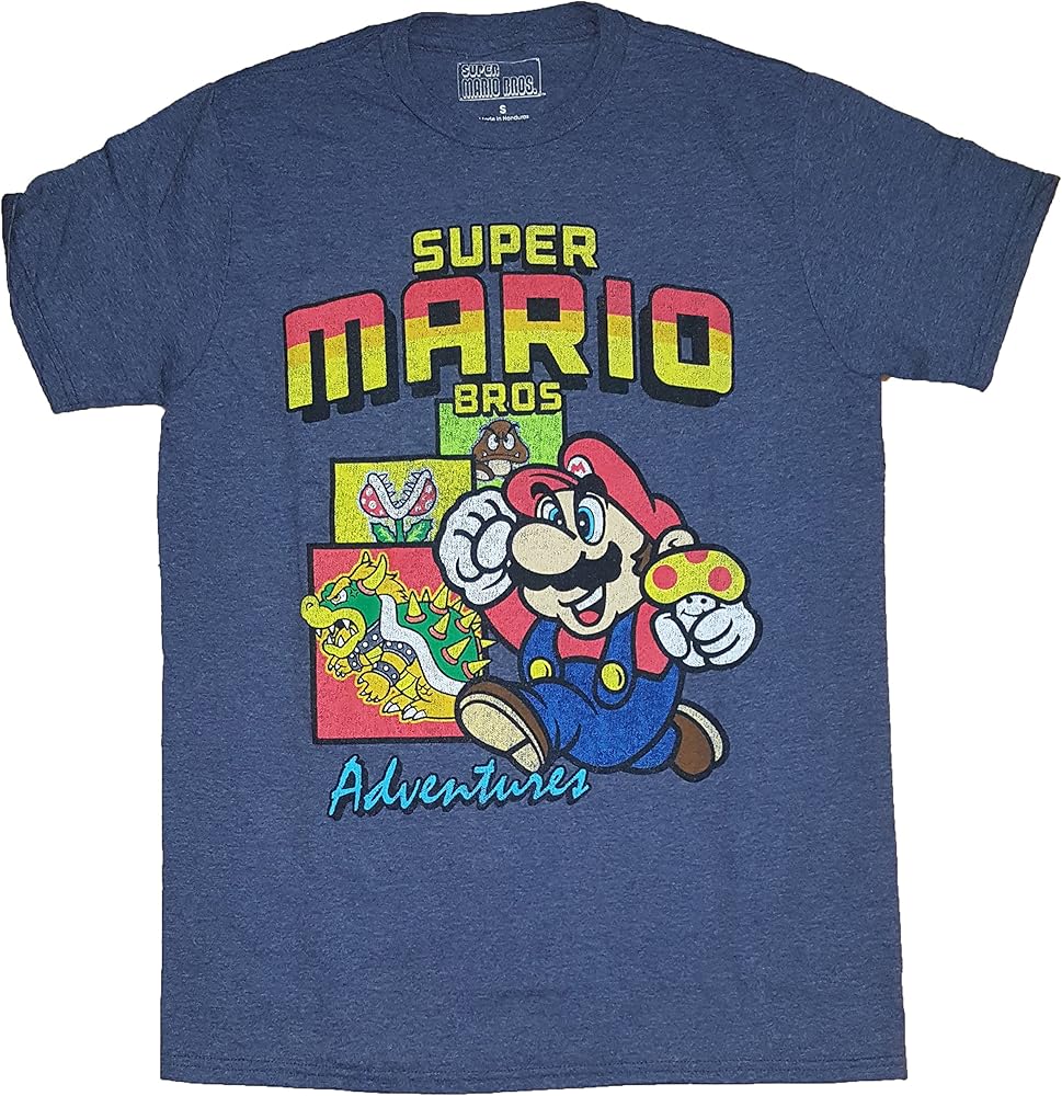 Fashion Super Mario Bros Adventures Blue Graphic T Shirt Zelitnovelty